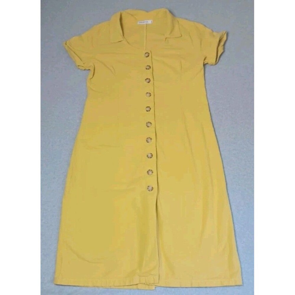 Misslook Button Up Cap Sleeve Dress XXL Yellow Minimalist Homestead Prairie Boho